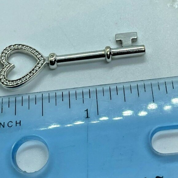Tiffany & Co. 18k White Gold Diamond Heart Key Pendant 1.5 Inches w/ Pouch - Picture 9 of 11